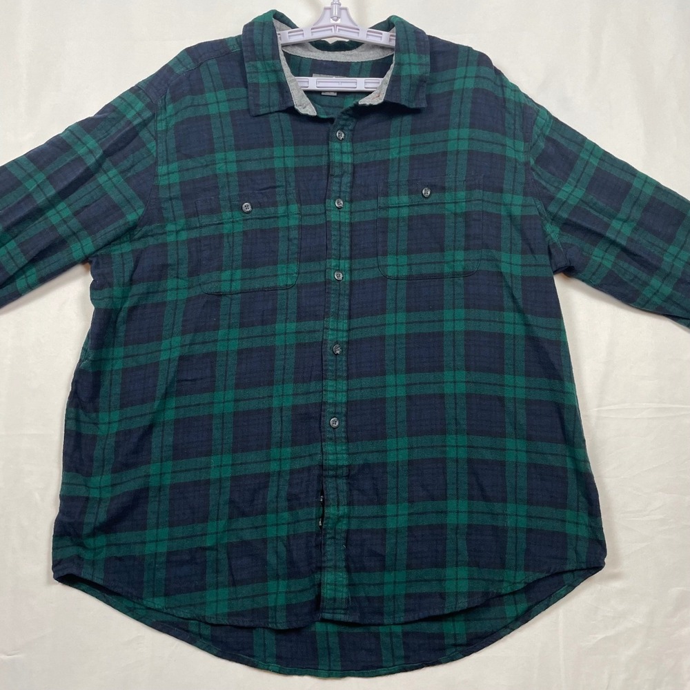 Eddie Bauer Flannel Shirt Button Up Plaid Green Black Long Sleeve XXL